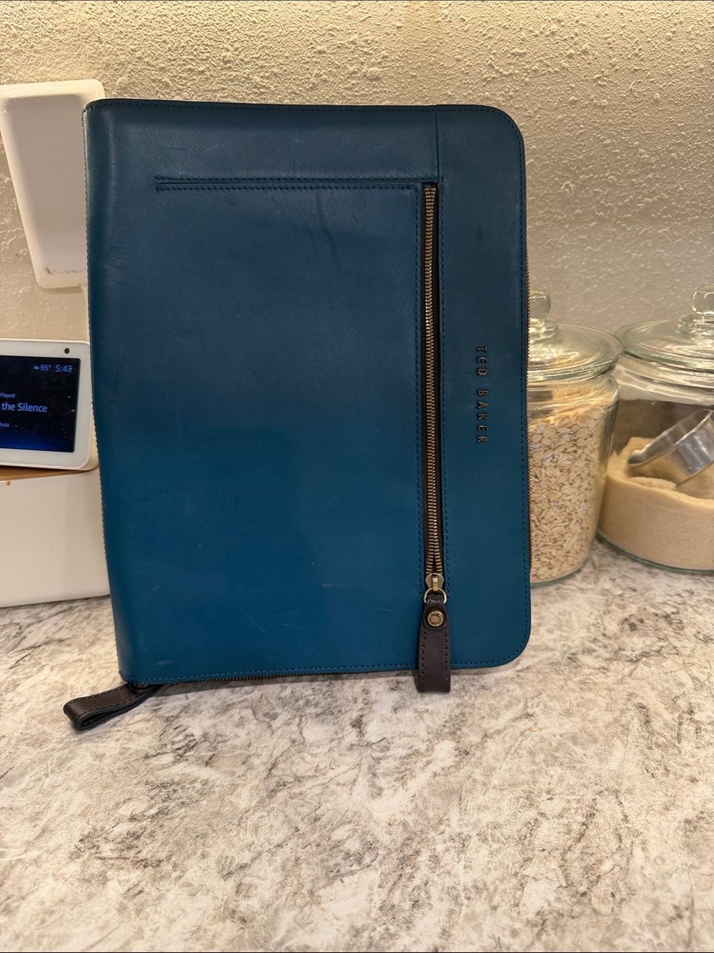 Ted Baker Teal Zip-Around Leather Laptop Folio